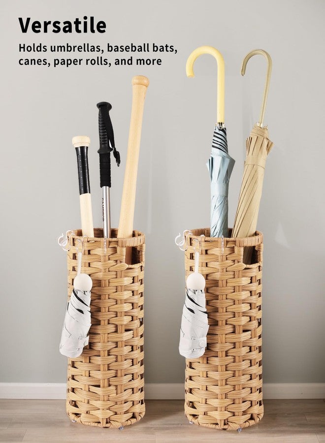 حامل مظلات من الخيزران من WAOHANAZ، حامل مظلات للمدخل، منظم مظلات منسوج يدويًا قائم بذاته، مع صينية تجميع قابلة للفصل، 4 خطافات، 7.5 بوصة طول × 7.5 بوصة عرض × 16.5 بوصة ارتفاع - Image 4